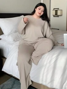 Dazy Plus Ensemble de pyjama à col rond unicolore et ample, vêtements de nuit pour toutes les saisons