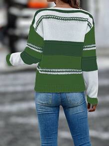 SHEIN LUNE Minimalist Casual Daily Wear Pullover Sweater Knit Pullover Fall Winter Sweater - Green - View 2
