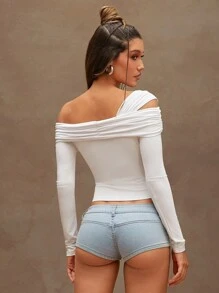 Denimoi One Shoulder Cut Out Fashion Top Simple Fashionable Daily Casual - White - View 4