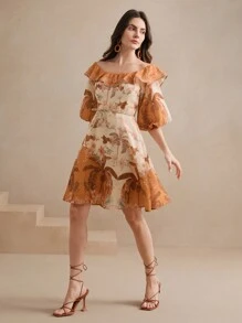 Anewsta Đầm ngắn tay bồng hở vai phong cách Boho cho nữ, trang phục đi nghỉ ở bãi biển, mùa xuân - Nhiều màu - Xem 6