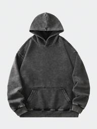 ROMWE MEN Casual Men Vintage Washed Oversized Hoodie Sweatshirt (With Reinforced Neckline, Hemline And Shoulder Seams To Prevent Deformation), Fall, Long Sleeve Top