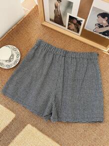 CosyJoli 大码女式舒适休闲优雅系带厚花呢短裙短裤，适合秋冬季