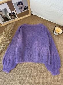 SHEIN Frenchy Áo len cardigan hở vai cỡ lớn cho nữ - Màu tím - Xem 5