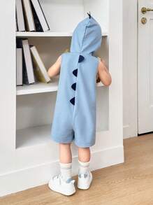 新生男婴/女婴休闲可爱蓝色恐龙风格针织连帽连体衣 - 彩色 - 查看 5