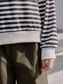 Ensemble de tenue d'automne pour ados filles, style de rue décontracté: sweat-shirt ample rayé style chauve-souris et pantalon cargo à taille élastique et jambes larges de couleur unie