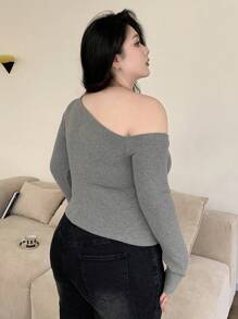 Dazy Plus 纯色修身露肩长袖T恤，春夏秋装