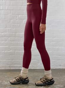 Musera Sport Ribbed High Waist Contour Activewear Leggings Workout Gym Running Gym Fitness Fall  Yoga Pilates Daily Casual - Burgundy - View 2