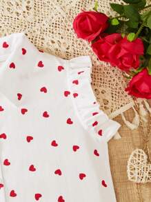 2pcs Valentine's Day Tween Girls Heart Print Collar Shirt And Shorts, Spring/Summer Casual Formal Outfit Set - Red and White - View 7