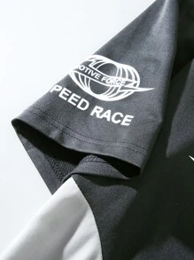 Manfinity EMRG 男士字母印花撞色短袖休闲 Polo 衫 - 深灰色 - 查看 4