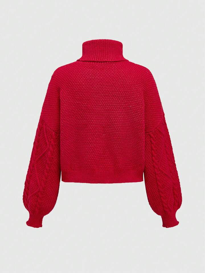 Kawaii Women's Ribbed Turtleneck Sweater With Bow Accent, New Year