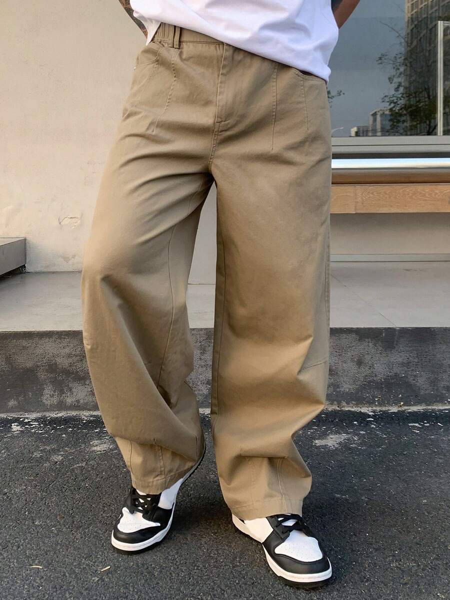 DAZY 男士直筒休闲卡其裤，百搭街头服饰 - 卡其色 - 查看 1