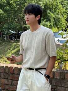 DAZY Men's Textured Knit Pullover Top, Beige, Summer - Beige - View 4