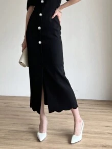 DAZY Đầm maxi nữ màu trơn cổ chữ V tay ngắn dáng ôm, kiểu tay phồng, thích hợp cho mùa xuân/hè. - màu đen - Xem 8