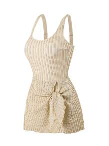 Swim Oasis Women's Solid Color Special Fabric Casual Beach Resort One-Piece Swimsuit Dress Summer - Apricot - View 3