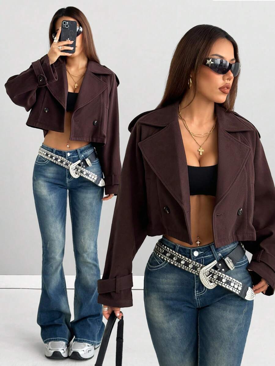 SHEIN EZwear 女士约会之夜外出基本款粗花呢短款夹克