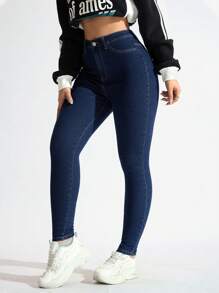 SHEIN ICON 女士休闲紧身牛仔裤，带口袋，百搭