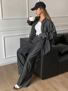 DAZY 2pcs Women Denim Shirt And Jeans 2 Pieces Set - Black - View 3