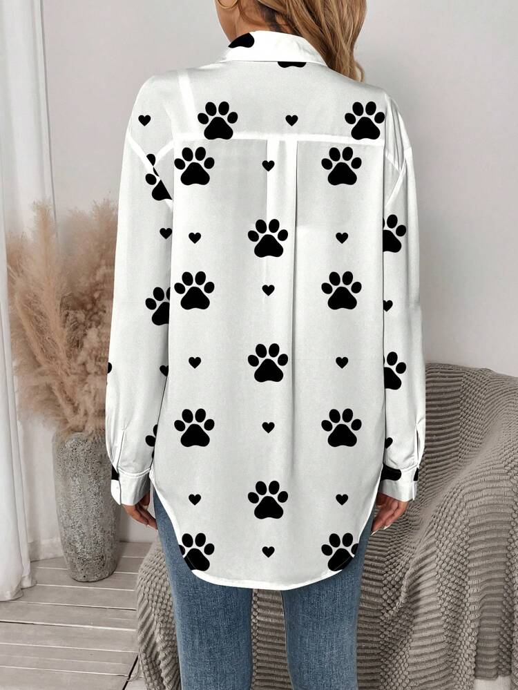 Casual Minimalist Cartoon Pattern Loose Shirt For Women, Suitable For Summer