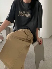 DAZY Quần ống rộng cạp chun siêu rộng cho nữ, quần short Bermuda, mọi mùa - Màu Khaki - Xem 4