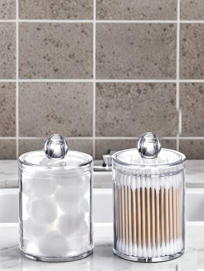 3er Set Wattestäbchen Spender Halter, 10oz transparente Plastikgläser für Badezimmer Aufbewahrung & Organisieren, Waschbecken Make-up Organizer Box Heim Badezimmer Deko Badezimmer Organizer Sommer Make-up Organizer