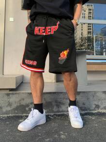 DAZY Herren Lässig Sport Basketball Shorts mit Buchstabenaufdruck - Schwarz - View 5