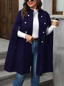 SHEIN LUNE Plus Size Minimalist Fashion Casual Overcoat For Daily Wear - Navy Blue - View 3