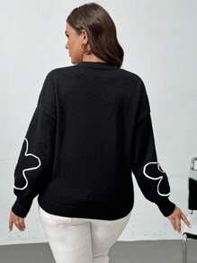 SHEIN Frenchy Plus Size Women Floral Line Pattern Pullover Sweater, New Style For Autumn/Winter - Black - View 10