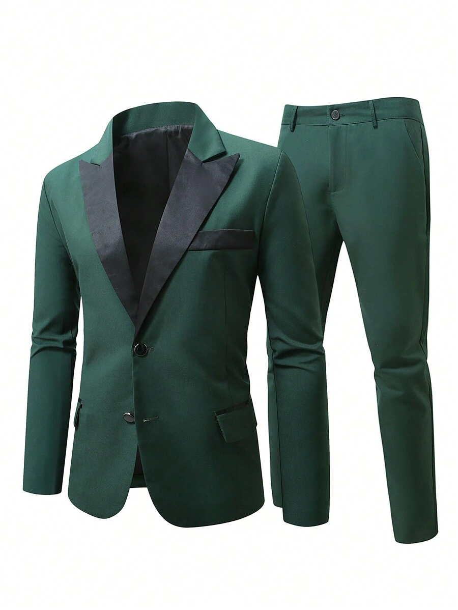 Manfinity Mode 1 套加大码男式纯色西装，包括夹克和裤子