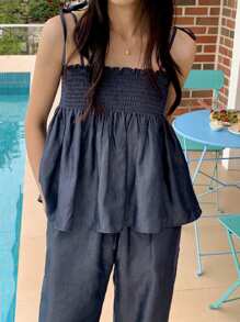 DAZY 2 Stück/Set Damen einfarbiger Jumpsuit mit Spaghettiträgern für Frühling und Sommer