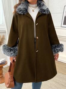 SHEIN LUNE Plus Size Minimalist Fashion Casual Overcoat, Daily Wear - Brown - View 1