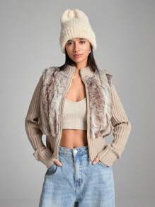 LYSMO Áo khoác lông mịn cho nữ - Màu Khaki - Xem 3