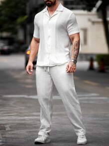 Manfinity RSRT Men's Shirt Set, Top & Pants, Casual & Stylish Everyday Wear - White - View 4