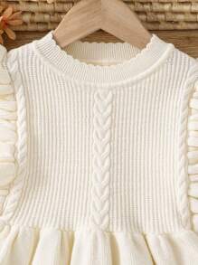 Young Girl Solid Color Ruffle Collar Puff Sleeve Sweater Dress