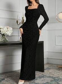 Modelyn 都市优雅白色蕾丝修身连衣裙女士长款晚礼服 - 黑色 - 查看 6