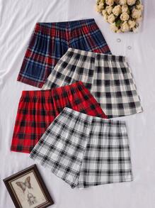 4pcs Plus Size Plaid Printed Sleep Shorts Set - Multicolor - View 2