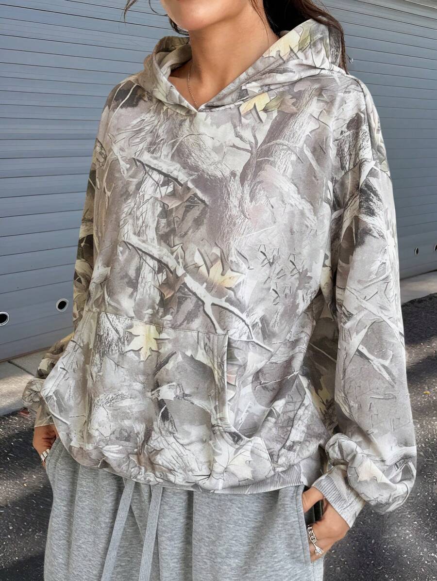 Muchica Women's Knit Tree Branch Print Drop Shoulder Long Sleeve Casual Hoodie In Fall/Winter - Multicolor - View 1