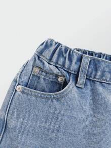 大童中号洗水蓝宽松破洞休闲时尚牛仔裤 - 中等水洗藍 - 查看 7