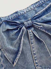 SHEIN MOD Minifalda vaquera de talla grande, falda de té vintage dulce, diseño ajustado y acampanado, faldas con estampado de mariposa, color azul, para looks de vuelta al colegio