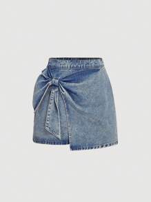 SHEIN MOD Minifalda vaquera de talla grande, falda de té vintage dulce, diseño ajustado y acampanado, faldas con estampado de mariposa, color azul, para looks de vuelta al colegio