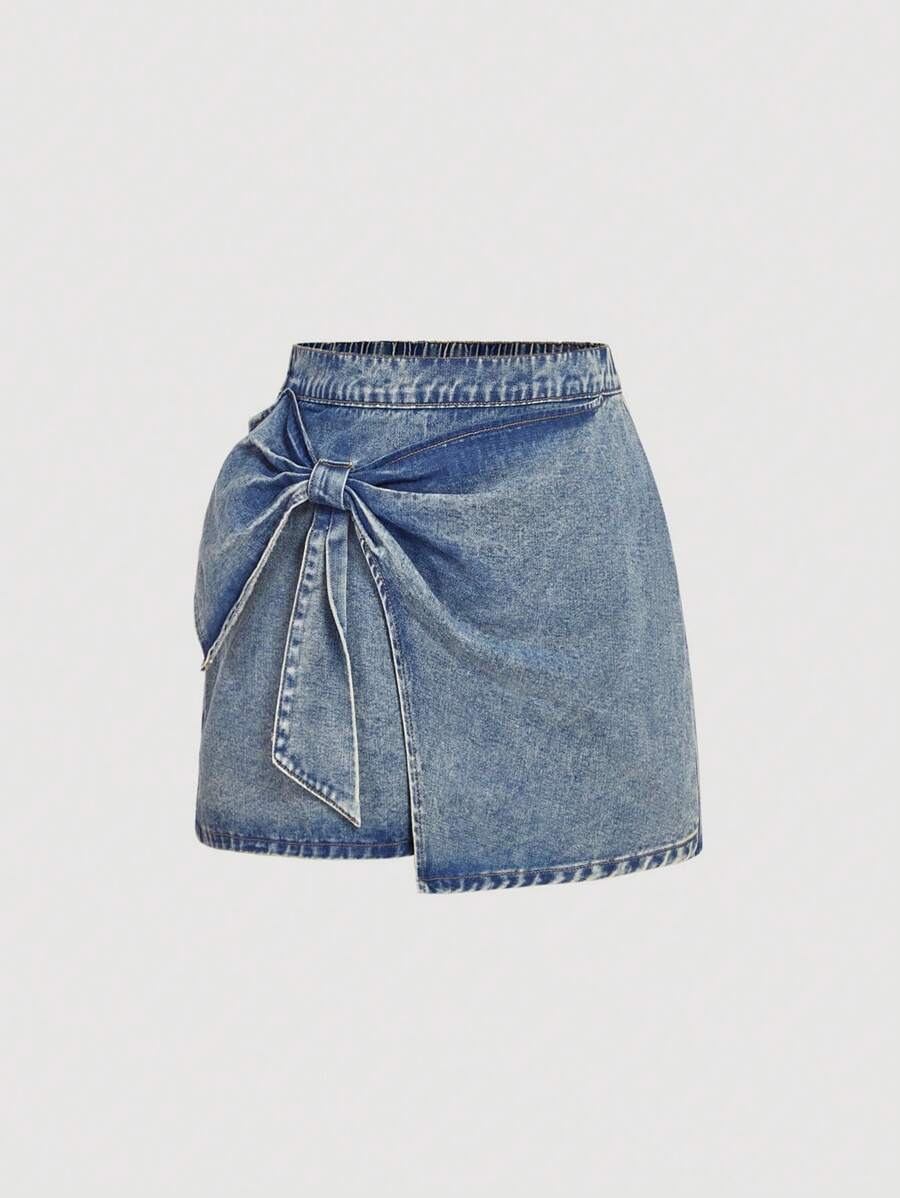 SHEIN MOD Minifalda vaquera de talla grande, falda de té vintage dulce, diseño ajustado y acampanado, faldas con estampado de mariposa, color azul, para looks de vuelta al colegio