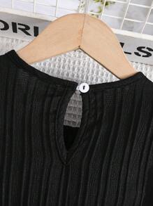 SHEIN Elladie kids Váy xòe đơn giản thoải mái cho bé gái kèm phụ kiện thắt lưng, mùa hè - màu đen - Xem 8