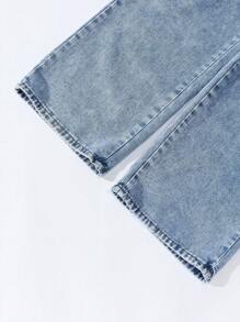 SHEIN Explorewe Teen Girls Vintage Street Style High Waist Drawstring Loose Comfortable Wide Leg Jeans - Light Wash - View 7