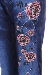 2pcs Floral Print Denim Effect Pants - Blue - View 5