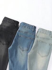 3pcs Tween Boy Streetwear Casual Washed Indigo, Medium Blue, Light Blue Denim Jeans Chic Outfits For Autumn/Winter