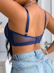 Curve Lingerie 日常穿着简约网眼拼接大码钢圈文胸，海军蓝 - 藏蓝色 - 查看 2