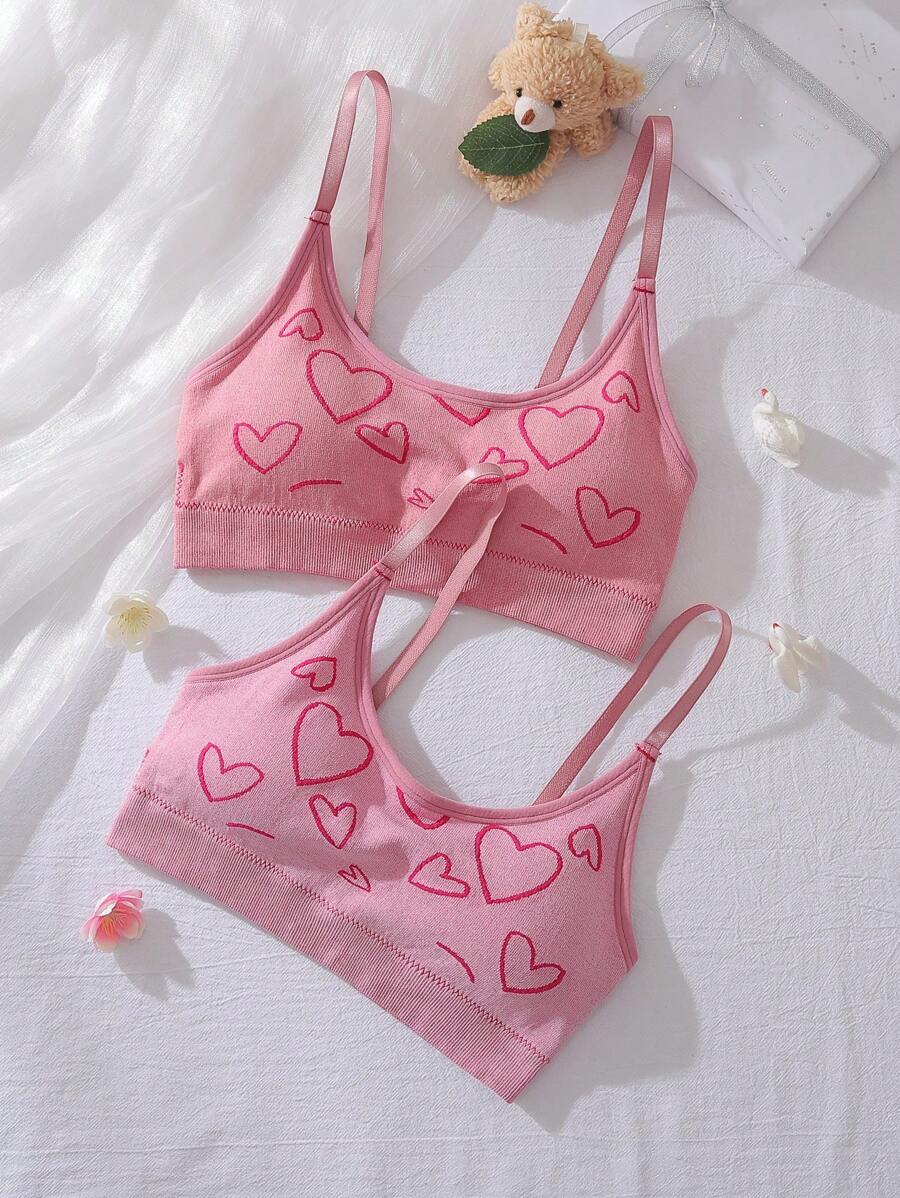 2 piezas de ropa interior cómoda y sin costuras con diseño de corazón para adolescentes chicas - Multicolor - Ver 1