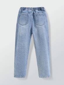 大童中号洗水蓝宽松破洞休闲时尚牛仔裤 - 中等水洗藍 - 查看 2