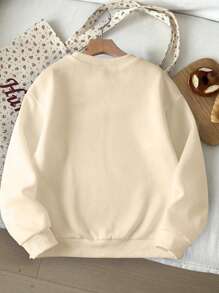 Sudadera casual de cuello redondo con estampado de oso panda linda para niñas preadolescentes, cómoda para deportes al aire libre en primavera y otoño - Albaricoque - Ver 2