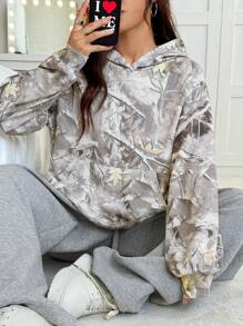 Muchica Women's Knit Tree Branch Print Drop Shoulder Long Sleeve Casual Hoodie In Fall/Winter - Multicolor - View 3