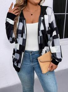 INAWLY Sudadera casual con capucha y cremallera con estampado geométrico para mujer talla grande, primavera y otoño, para graduación, maestros y vuelta al colegio en otoño e invierno - Multicolor - Ver 4